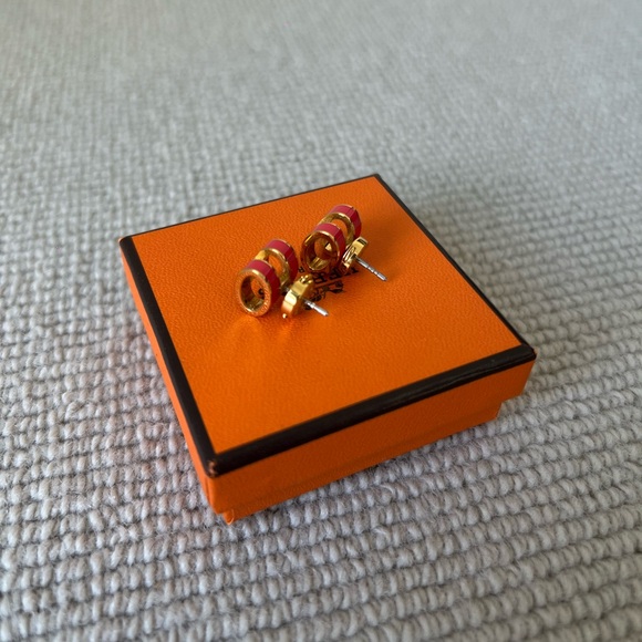 HERMES MINI POP H EARRINGS IN ROUGE GRENAT - Picture 4 of 5